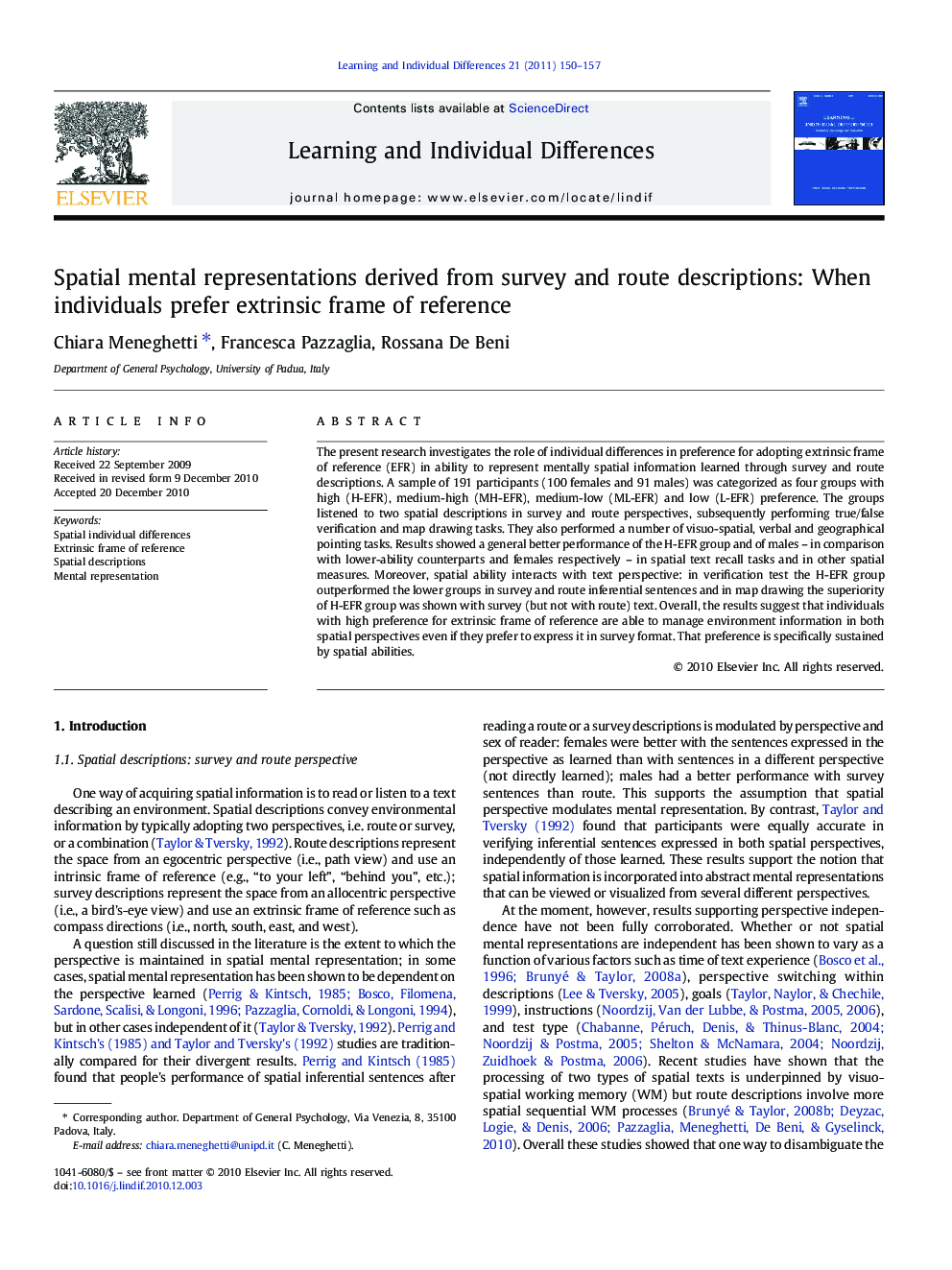 Spatial mental representations derived from survey and route descriptions: When individuals prefer extrinsic frame of reference