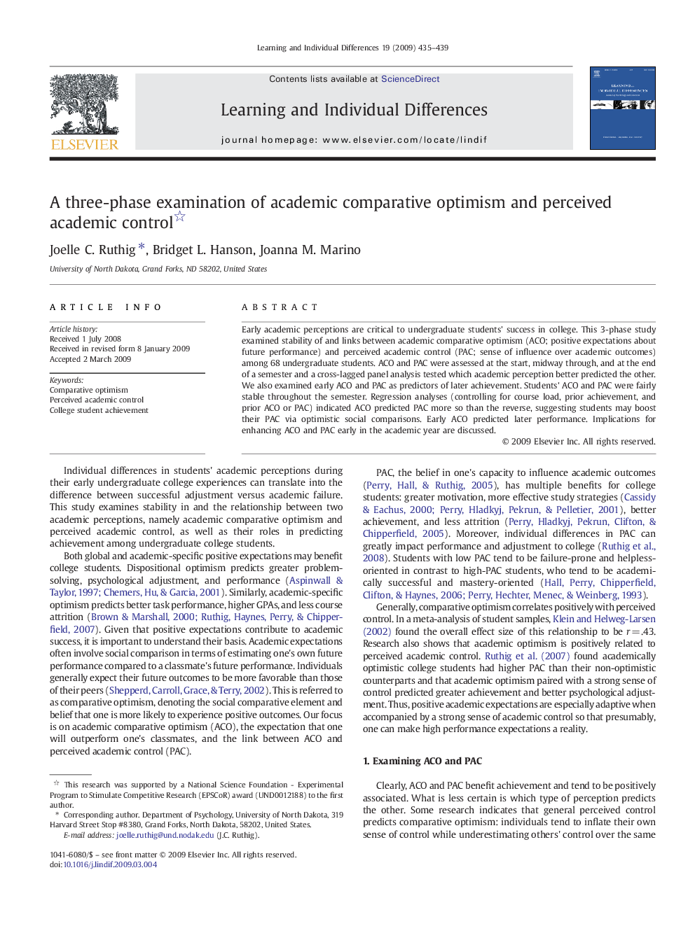 A three-phase examination of academic comparative optimism and perceived academic control 