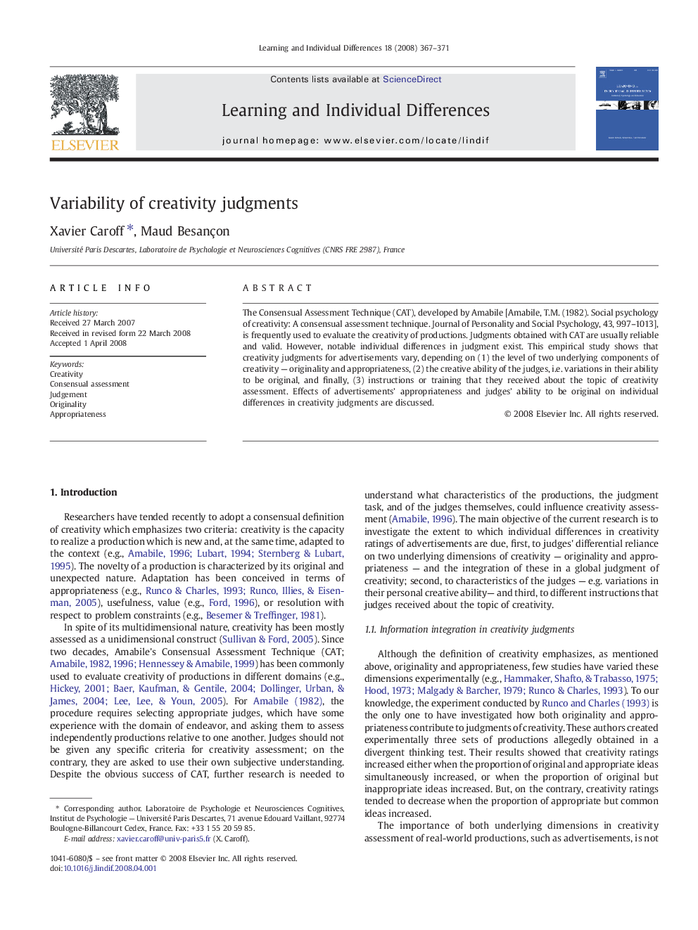 Variability of creativity judgments