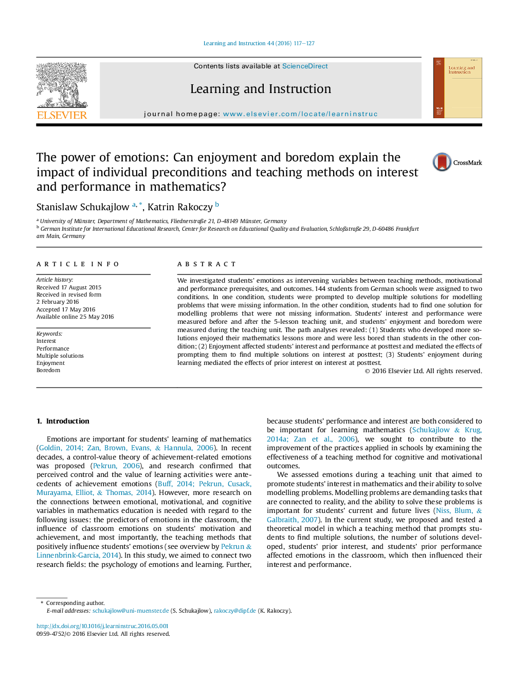 The power of emotions: Can enjoyment and boredom explain the impact of individual preconditions and teaching methods on interest and performance in mathematics?