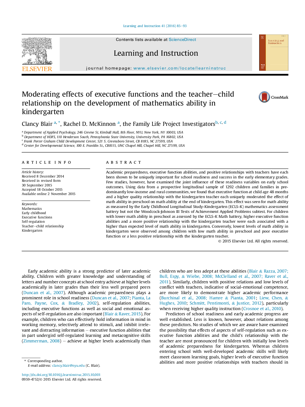 Moderating effects of executive functions and the teacher–child relationship on the development of mathematics ability in kindergarten