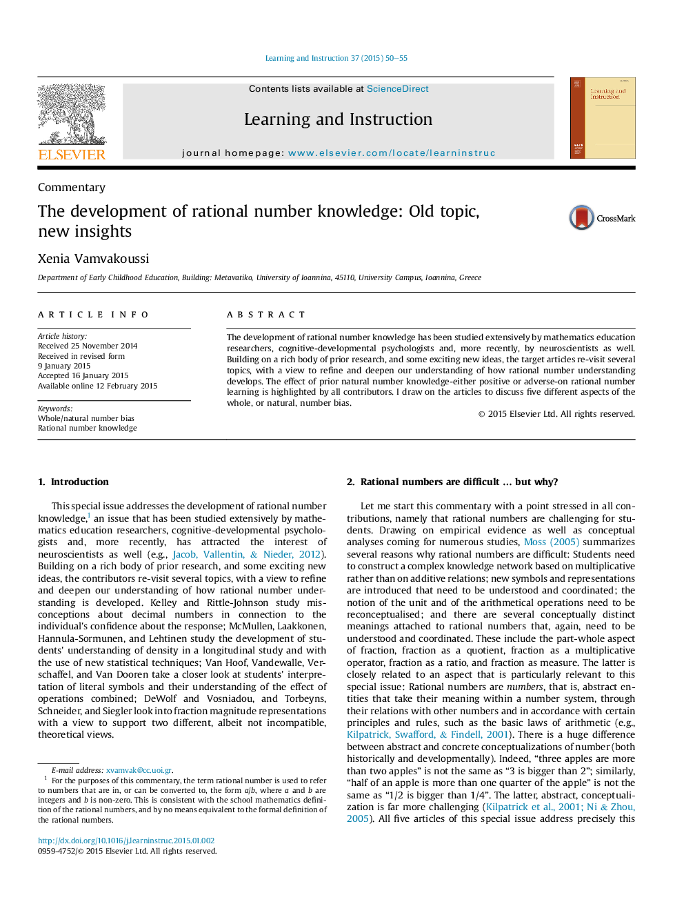 The development of rational number knowledge: Old topic, new insights