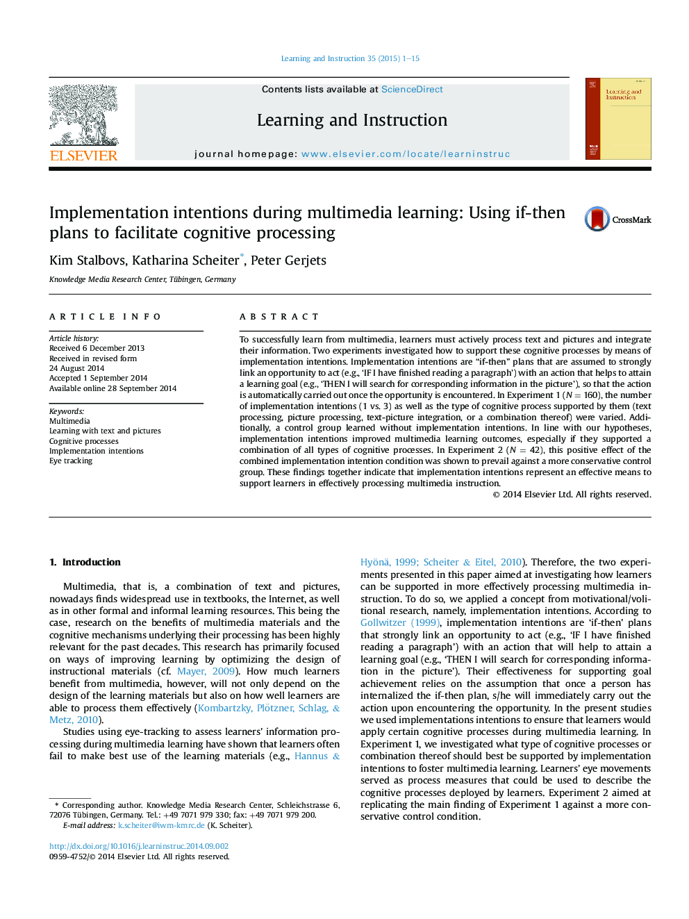 Implementation intentions during multimedia learning: Using if-then plans to facilitate cognitive processing