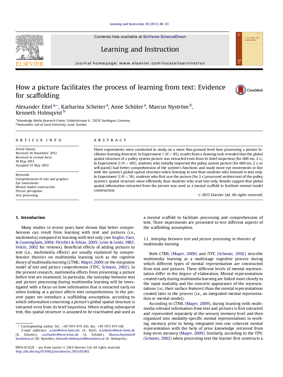 How a picture facilitates the process of learning from text: Evidence for scaffolding