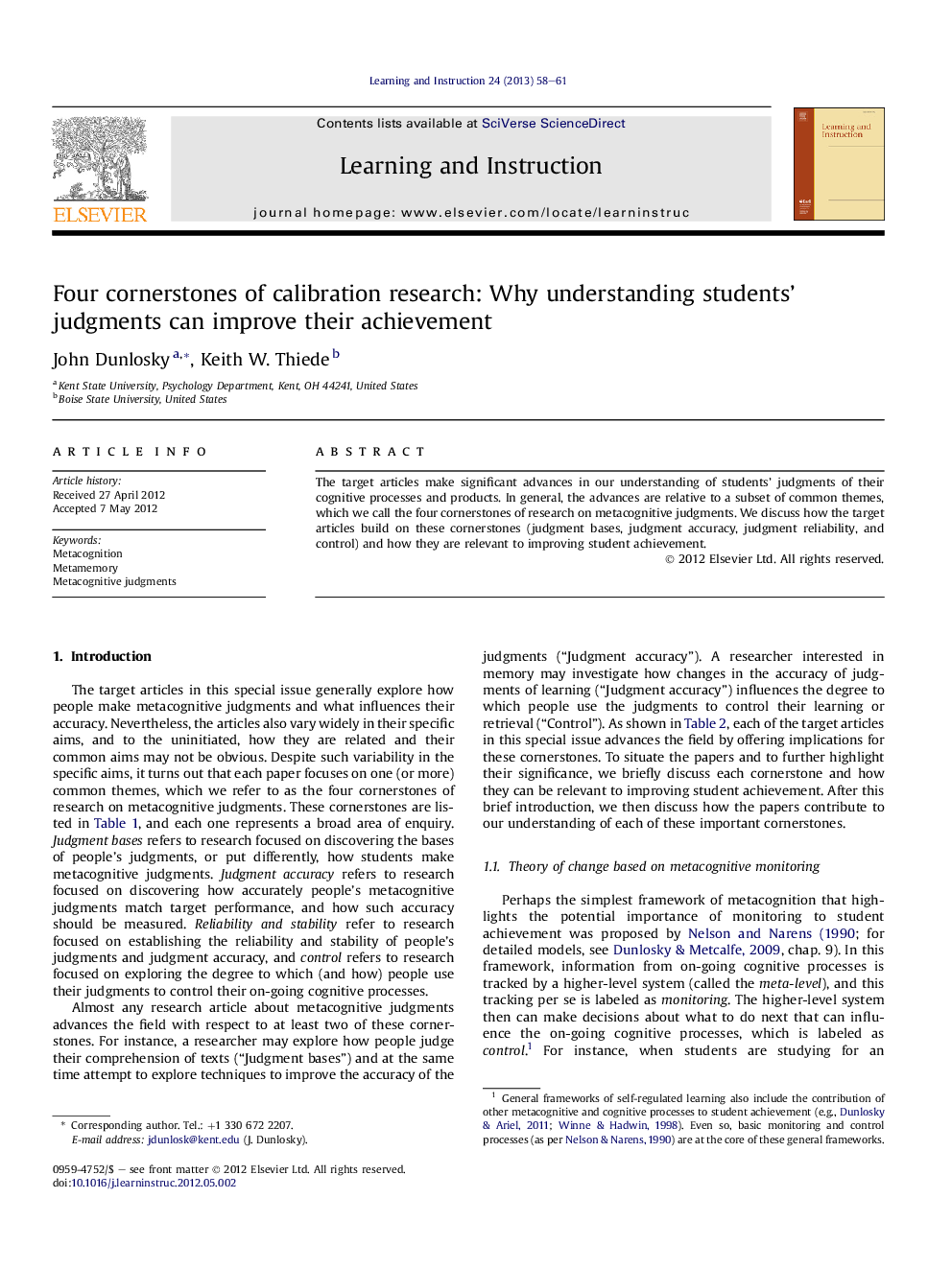 Four cornerstones of calibration research: Why understanding students' judgments can improve their achievement