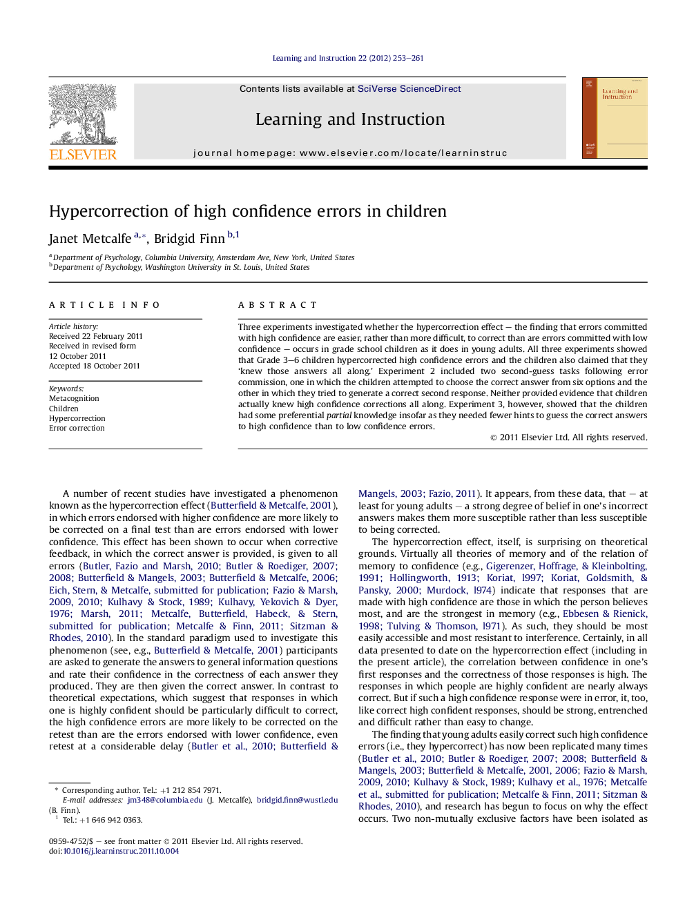 Hypercorrection of high confidence errors in children