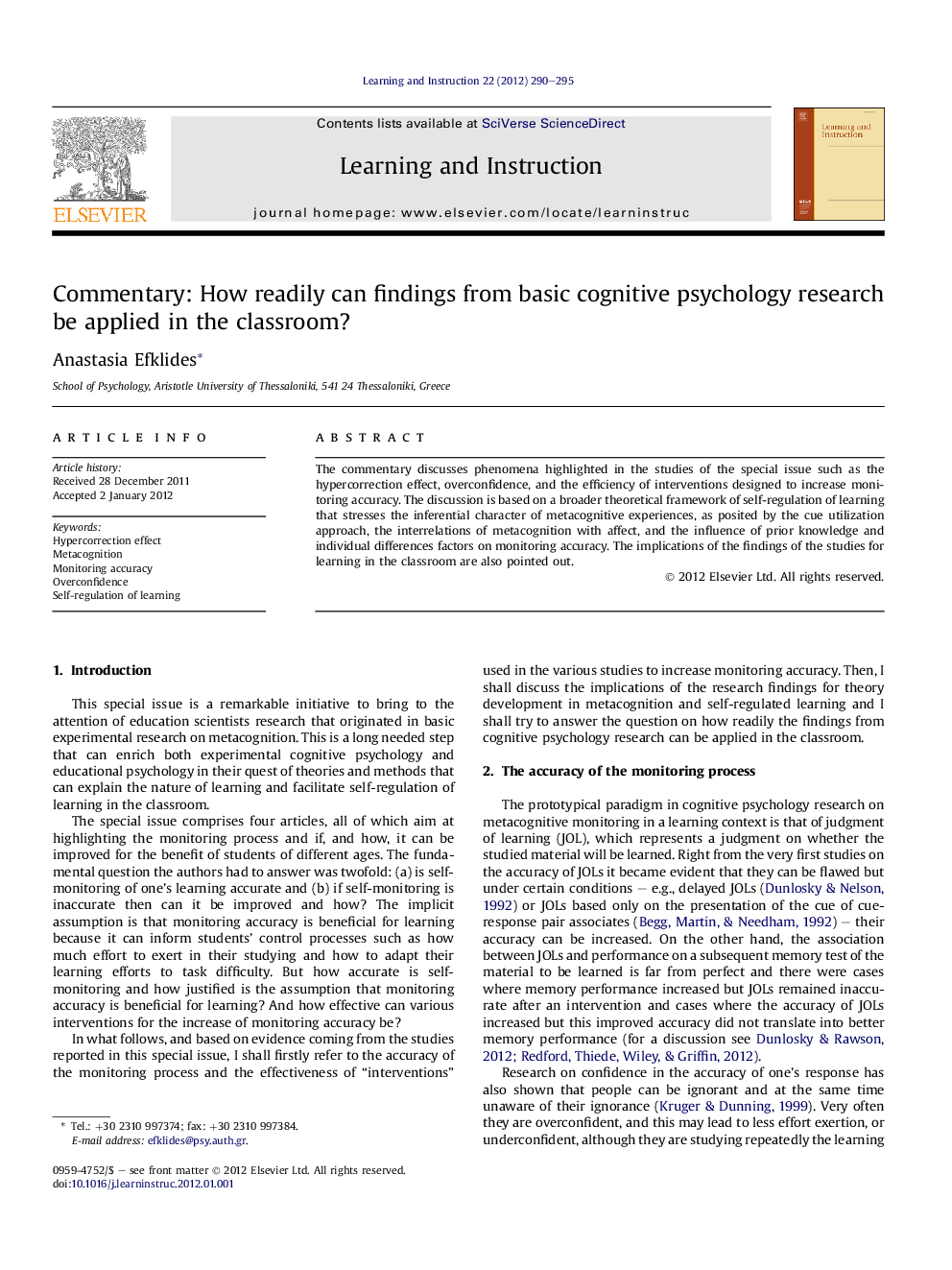 Commentary: How readily can findings from basic cognitive psychology research be applied in the classroom?