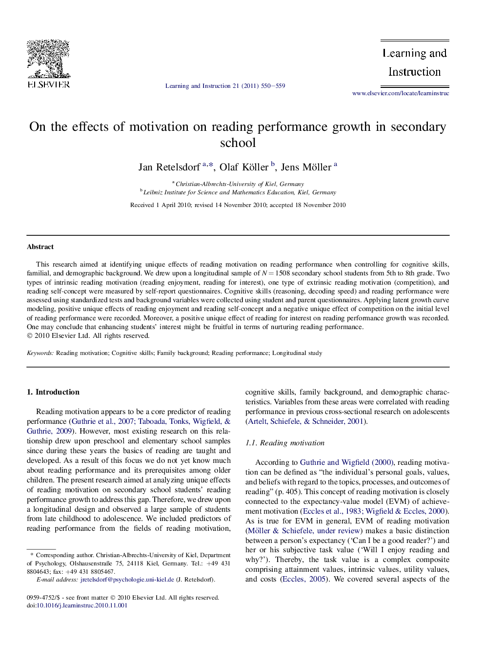 On the effects of motivation on reading performance growth in secondary school