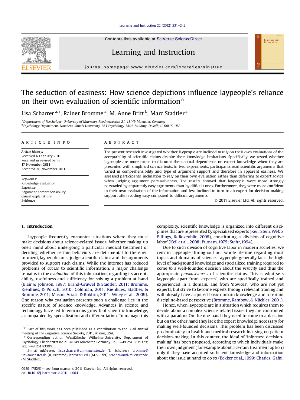 The seduction of easiness: How science depictions influence laypeople’s reliance on their own evaluation of scientific information 