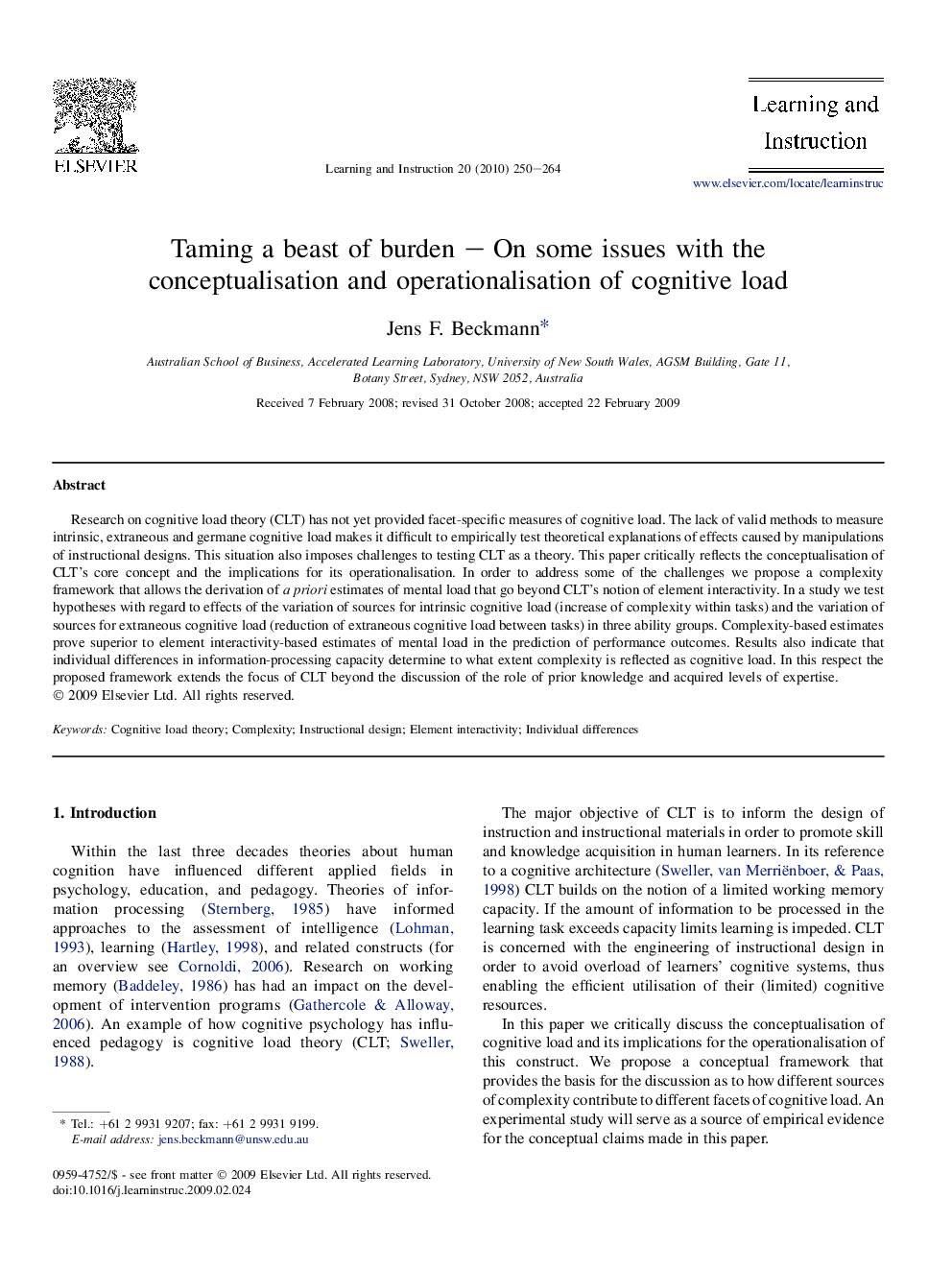 Taming a beast of burden – On some issues with the conceptualisation and operationalisation of cognitive load