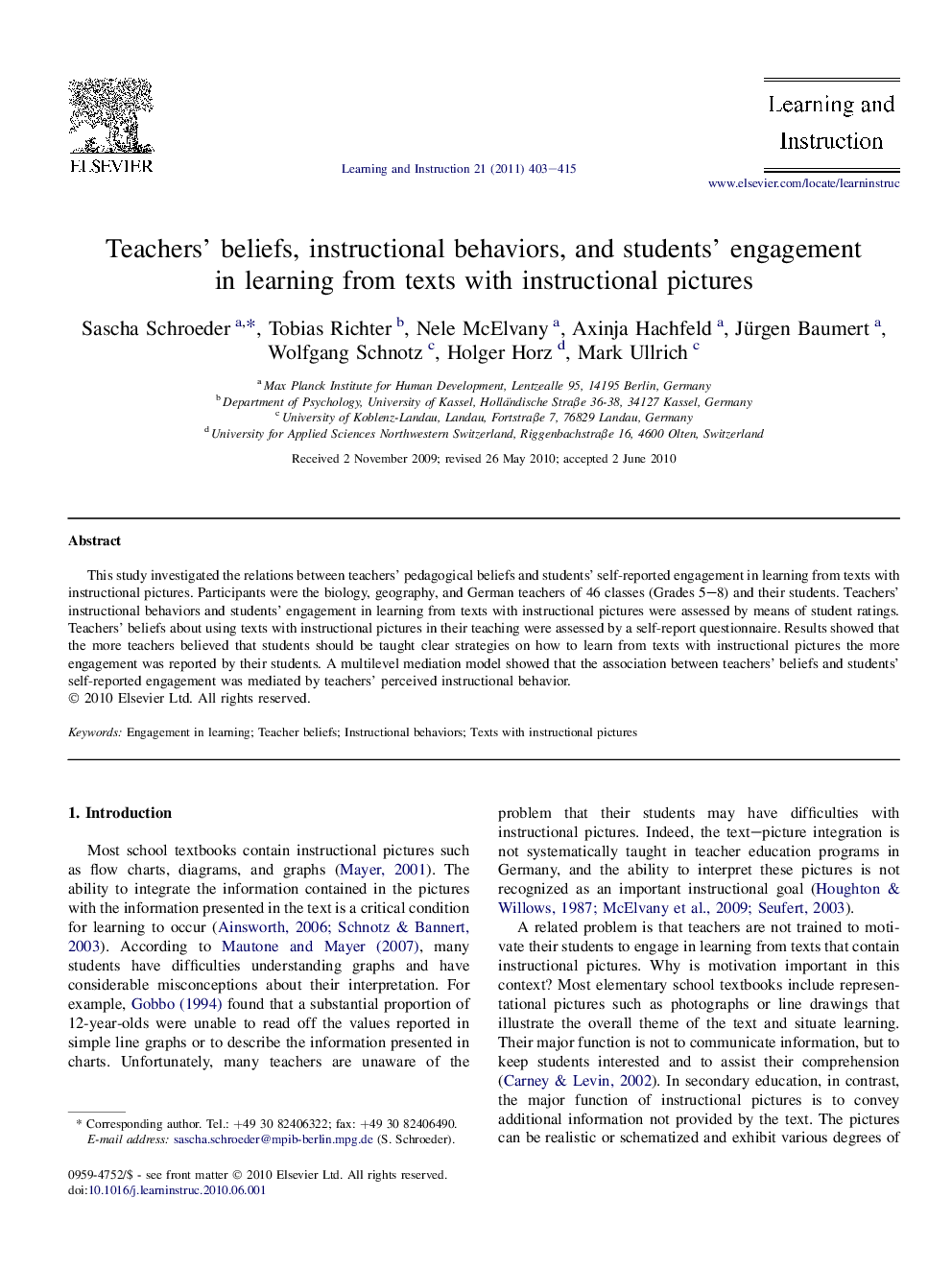 Teachers’ beliefs, instructional behaviors, and students’ engagement in learning from texts with instructional pictures