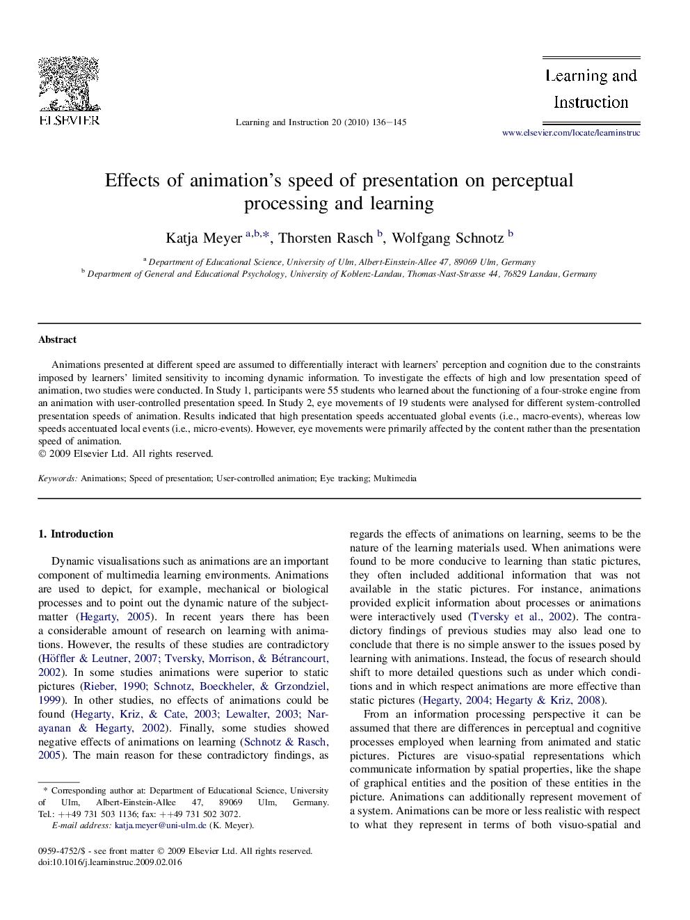 Effects of animation's speed of presentation on perceptual processing and learning