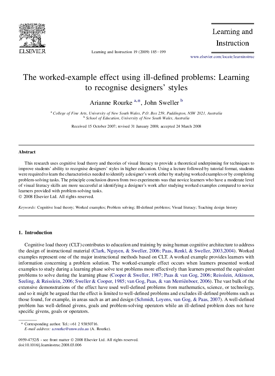 The worked-example effect using ill-defined problems: Learning to recognise designers' styles
