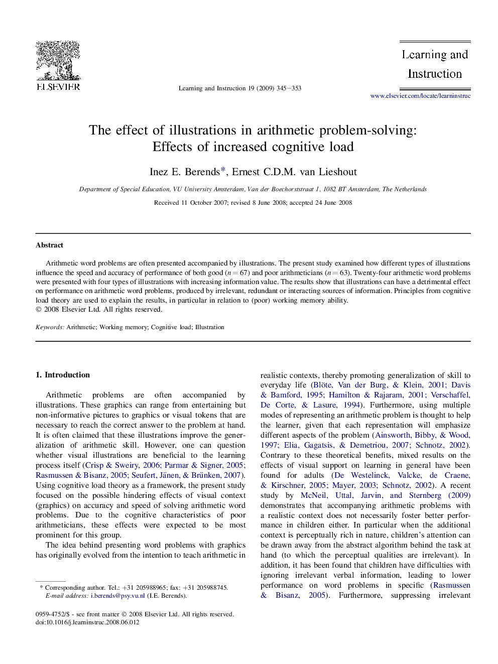 The effect of illustrations in arithmetic problem-solving: Effects of increased cognitive load