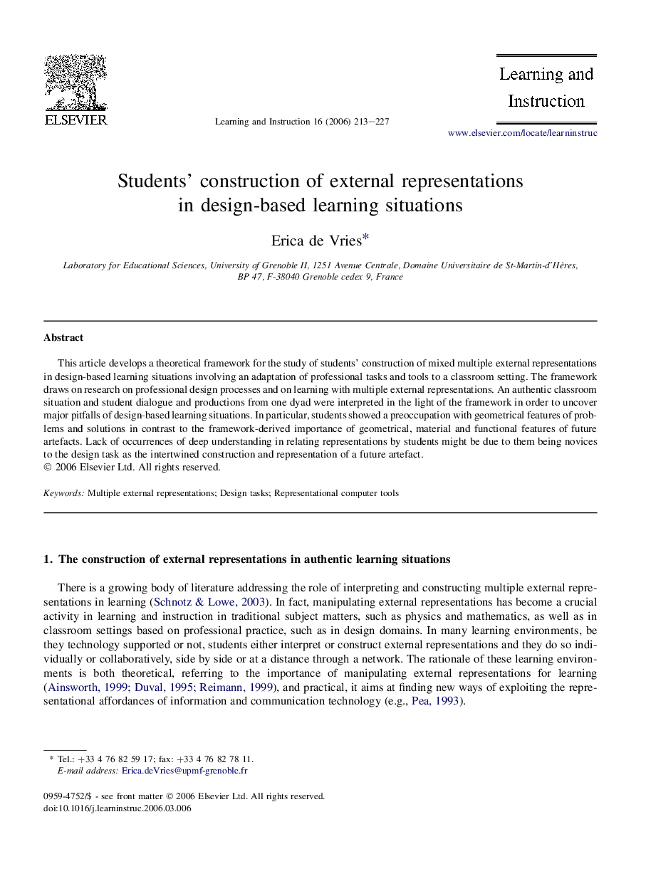 Students' construction of external representations in design-based learning situations