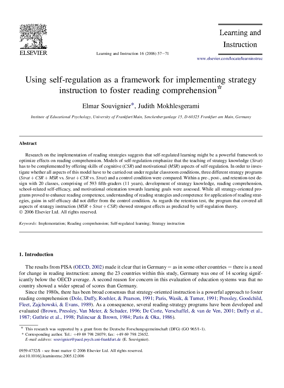 Using self-regulation as a framework for implementing strategy instruction to foster reading comprehension 