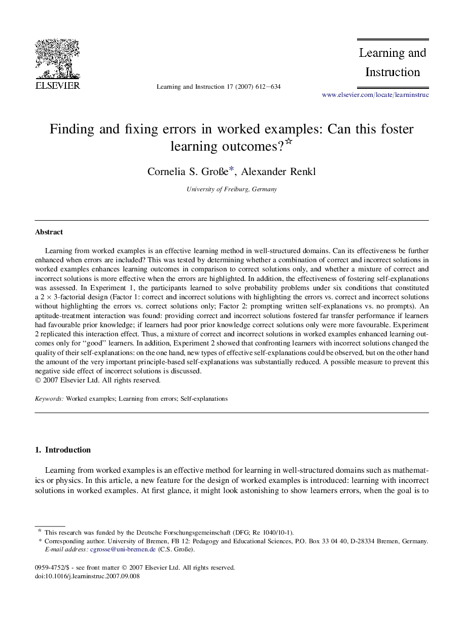 Finding and fixing errors in worked examples: Can this foster learning outcomes? 