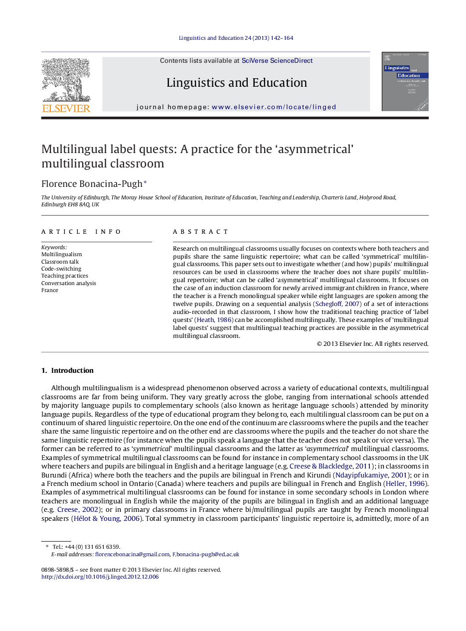 Multilingual label quests: A practice for the ‘asymmetrical’ multilingual classroom