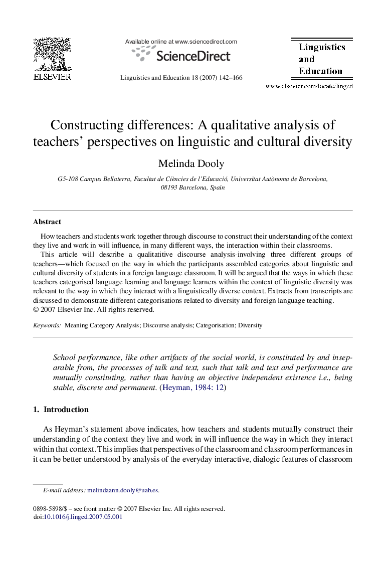 Constructing differences: A qualitative analysis of teachers’ perspectives on linguistic and cultural diversity