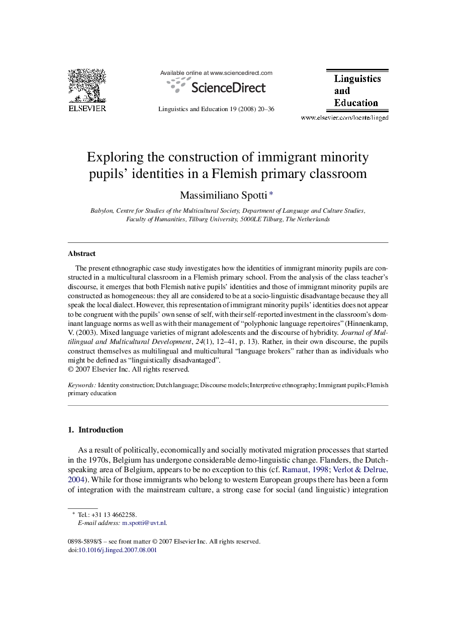 Exploring the construction of immigrant minority pupils’ identities in a Flemish primary classroom