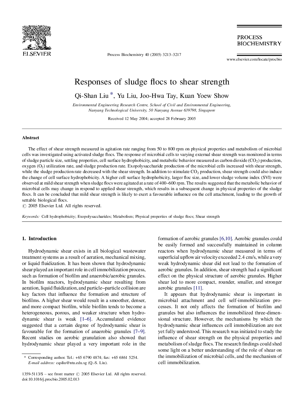 Responses of sludge flocs to shear strength