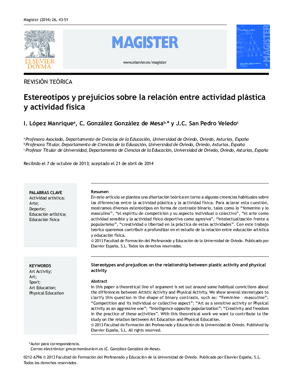 Estereotipos y prejuicios sobre la relación entre actividad plástica y actividad fÃ­sica