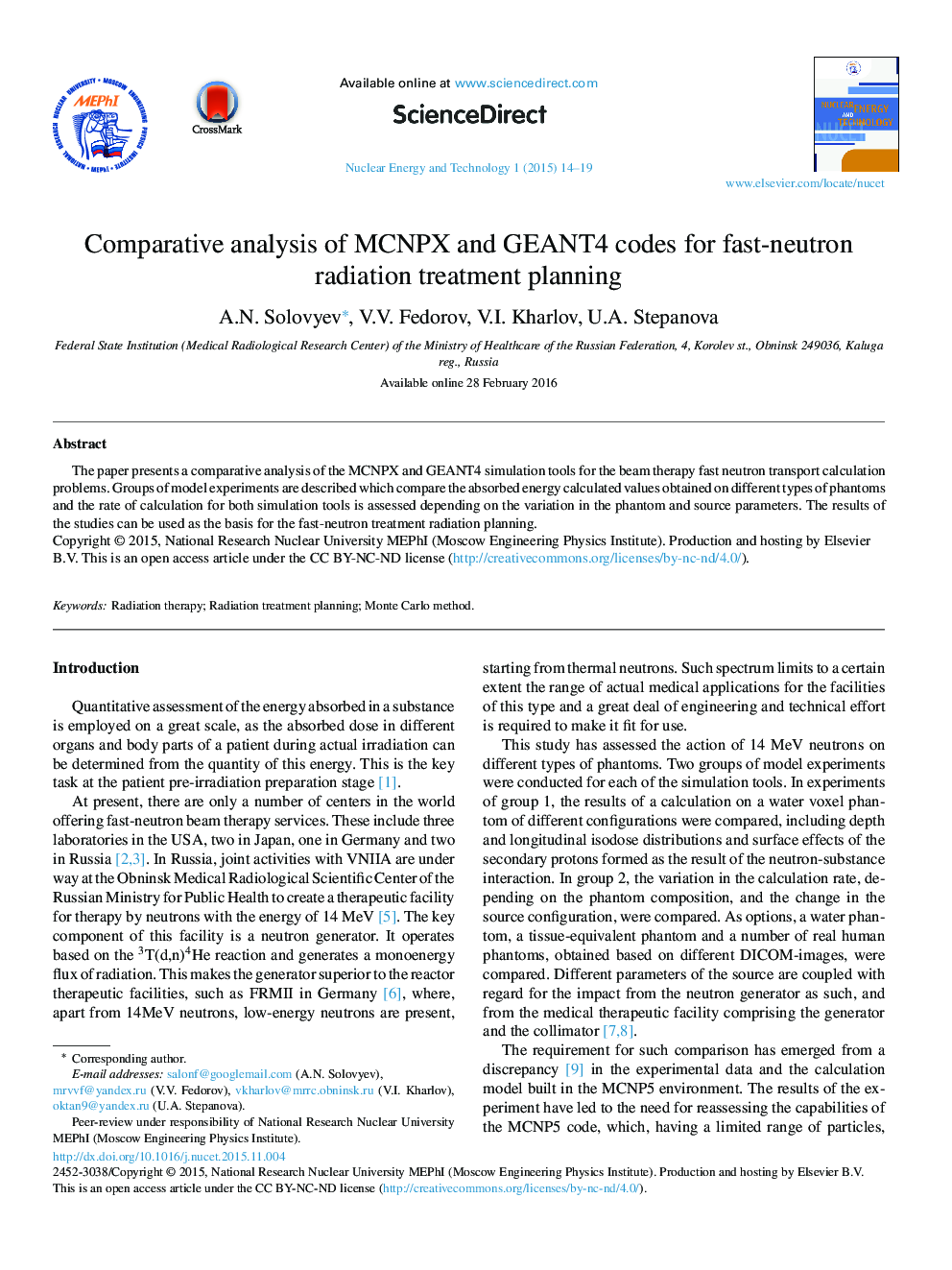 تجزیه و تحلیل مقایسه ای از کدهای MCNPX و GEANT4 برای نوترون سریع برنامه ریزی پرتو درمانی