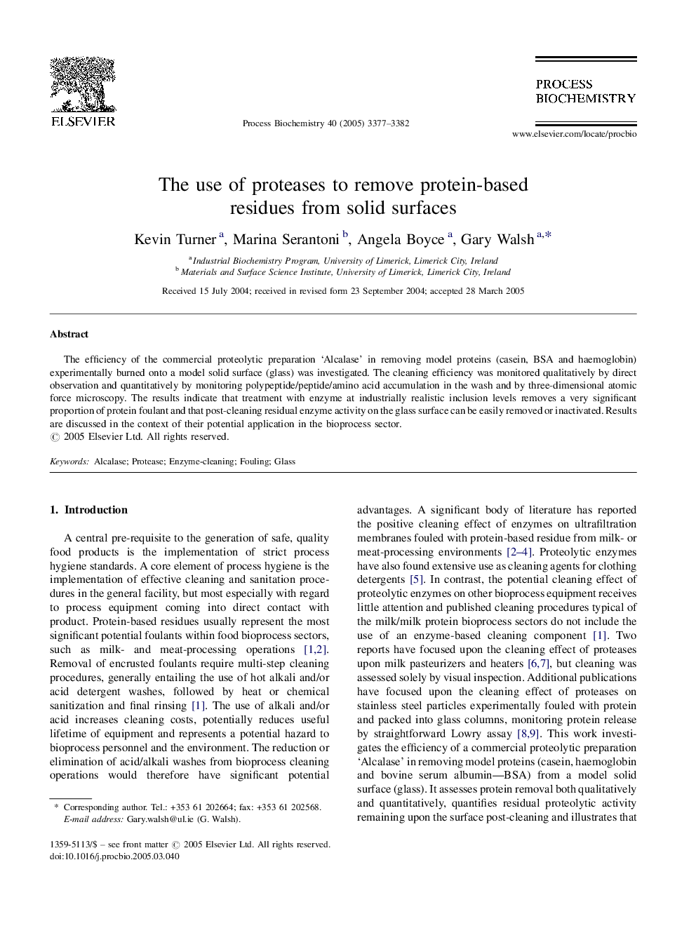 The use of proteases to remove protein-based residues from solid surfaces