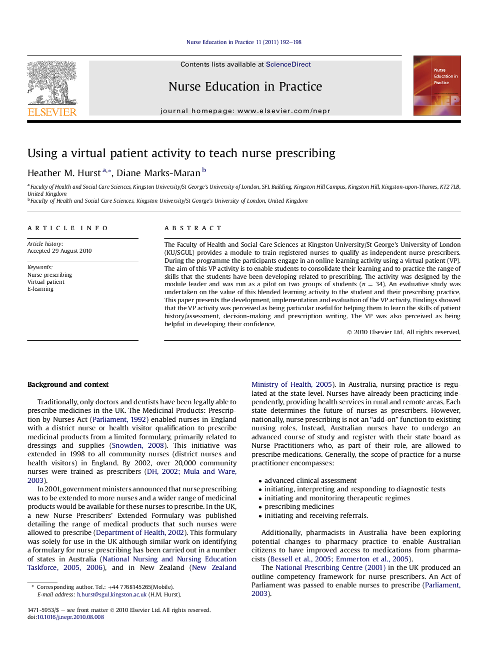 Using a virtual patient activity to teach nurse prescribing