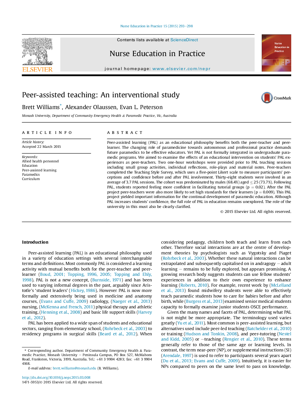 Peer-assisted teaching: An interventional study