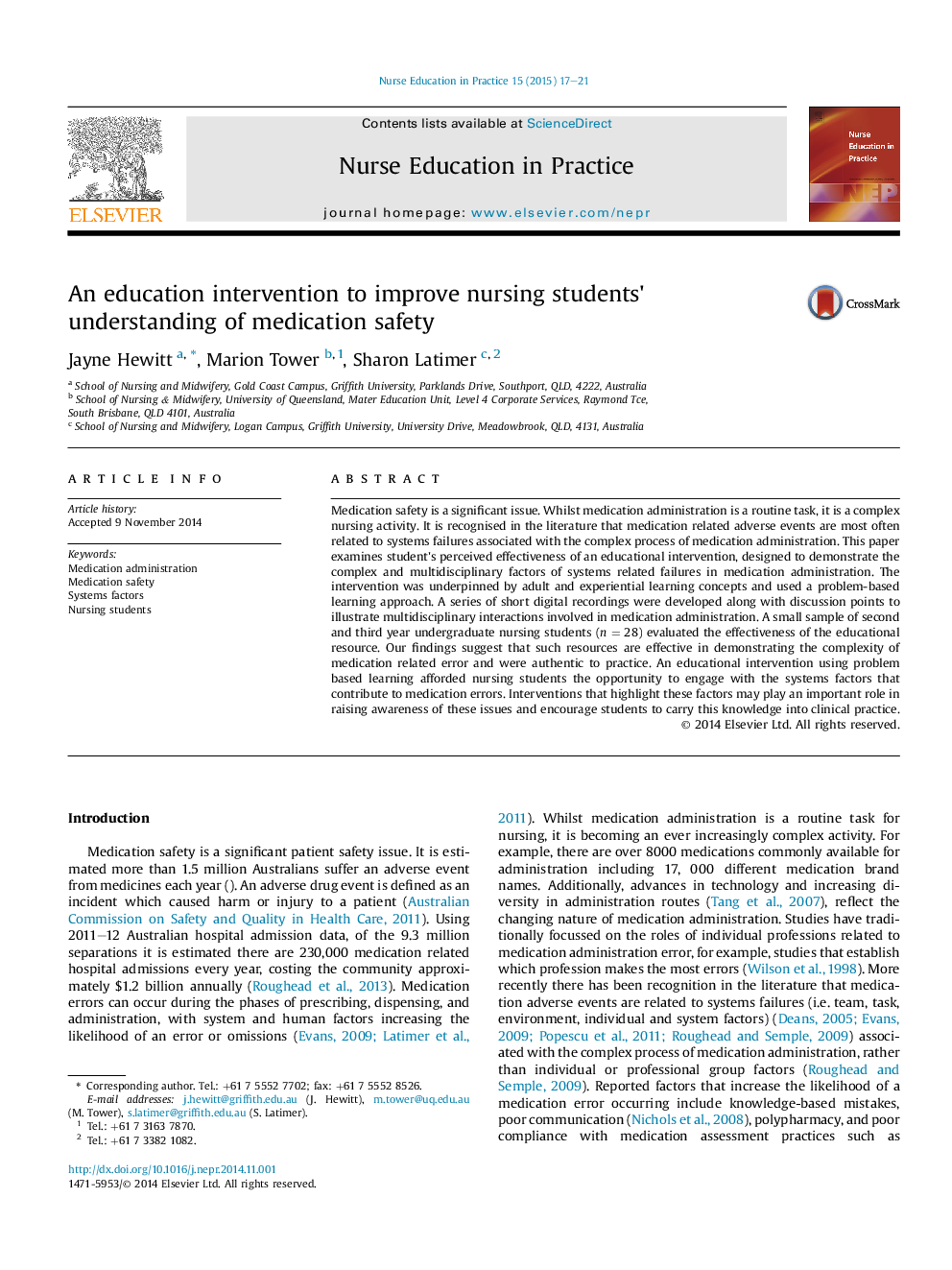 An education intervention to improve nursing students' understanding of medication safety