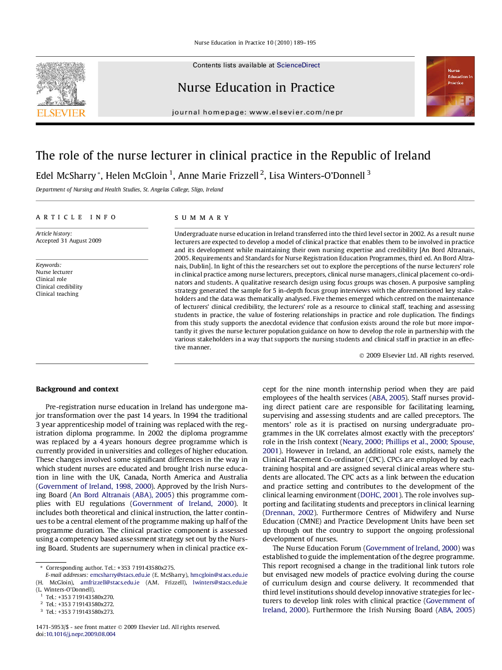 The role of the nurse lecturer in clinical practice in the Republic of Ireland