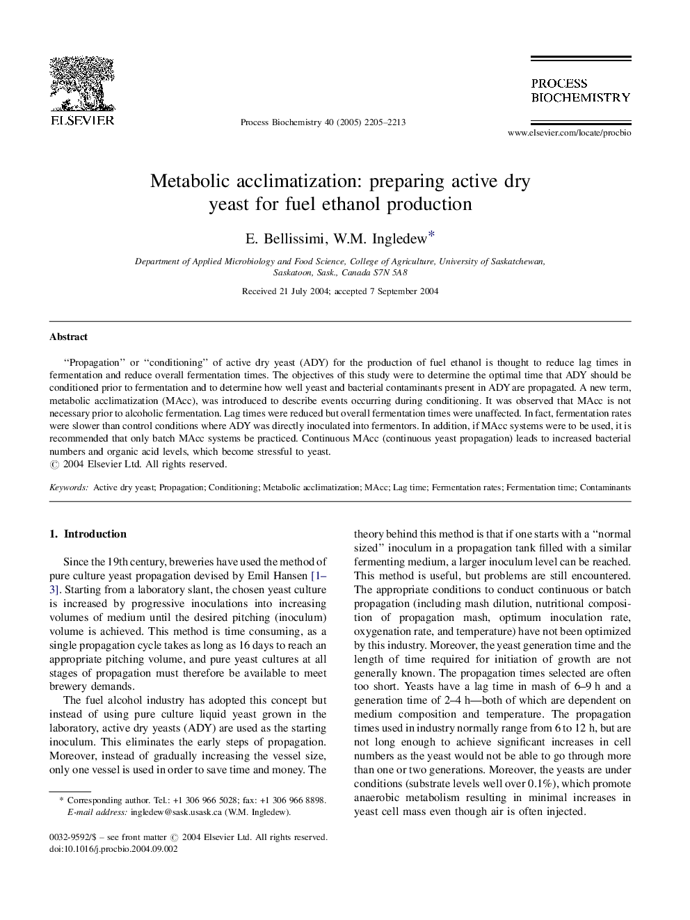 Metabolic acclimatization: preparing active dry yeast for fuel ethanol production