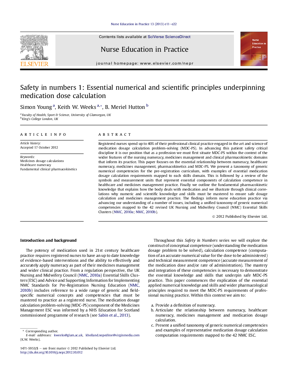 Safety in numbers 1: Essential numerical and scientific principles underpinning medication dose calculation
