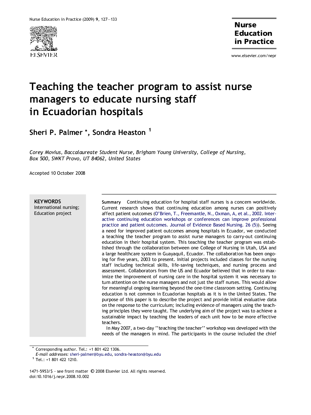 Teaching the teacher program to assist nurse managers to educate nursing staff in Ecuadorian hospitals