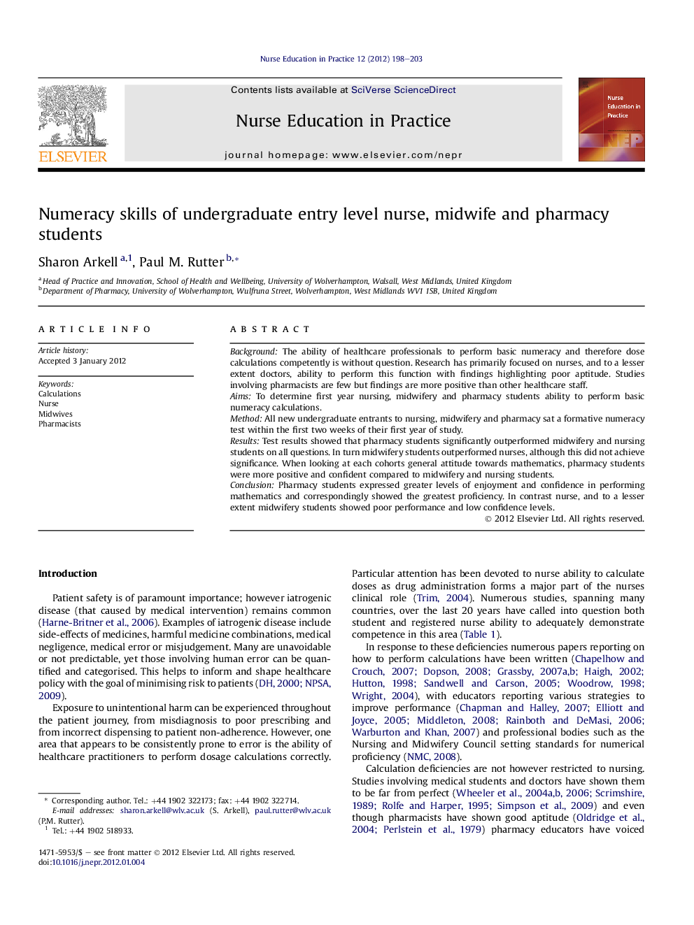 Numeracy skills of undergraduate entry level nurse, midwife and pharmacy students