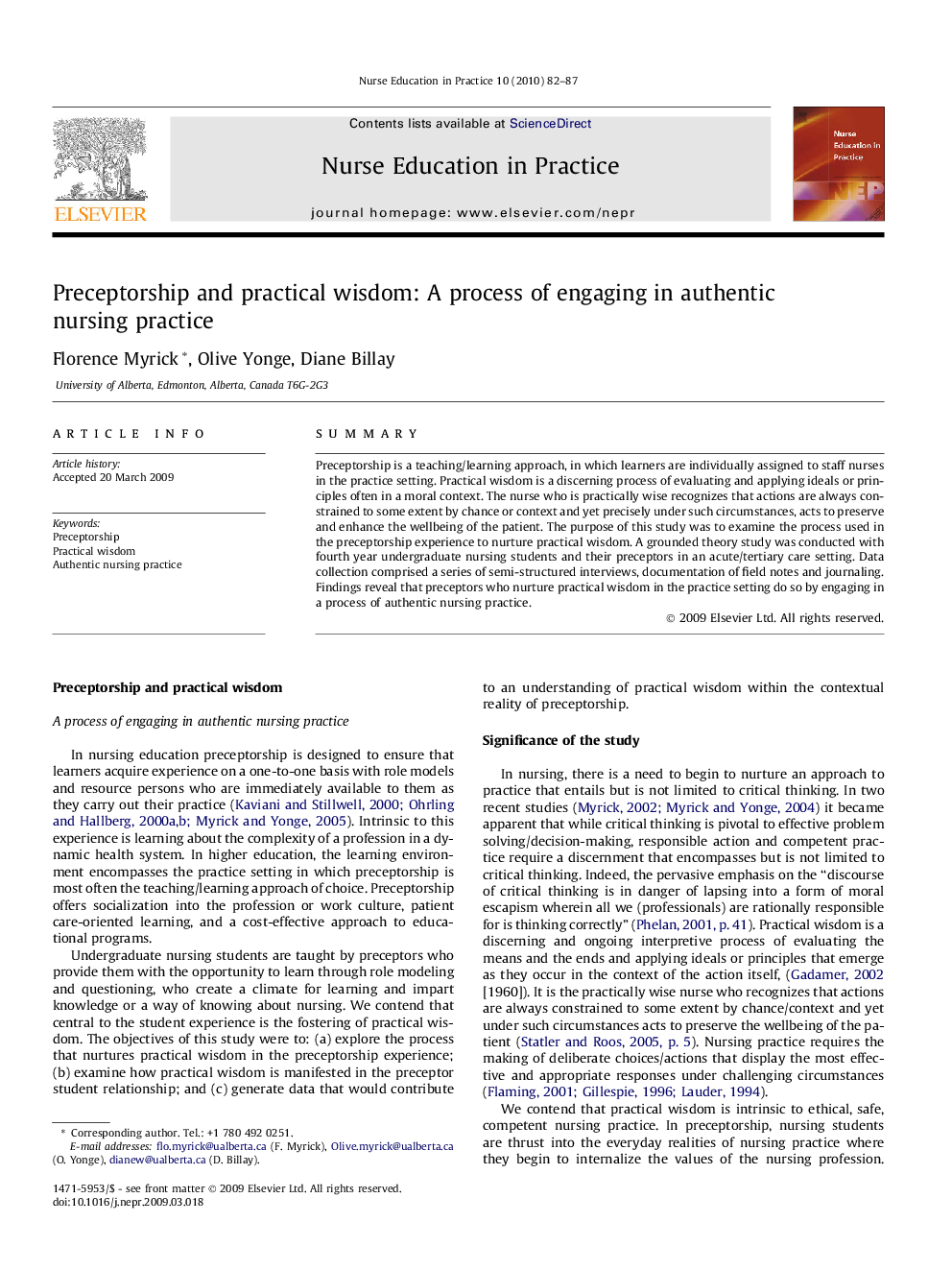 Preceptorship and practical wisdom: A process of engaging in authentic nursing practice