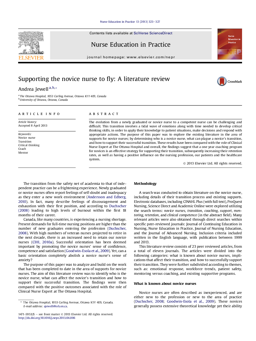 Supporting the novice nurse to fly: A literature review