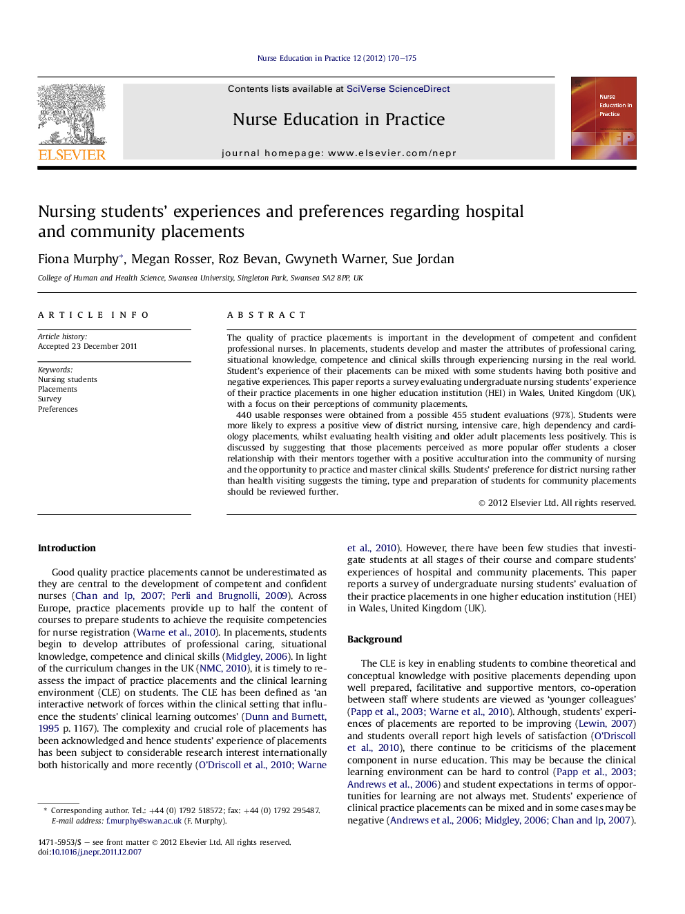 Nursing students’ experiences and preferences regarding hospital and community placements