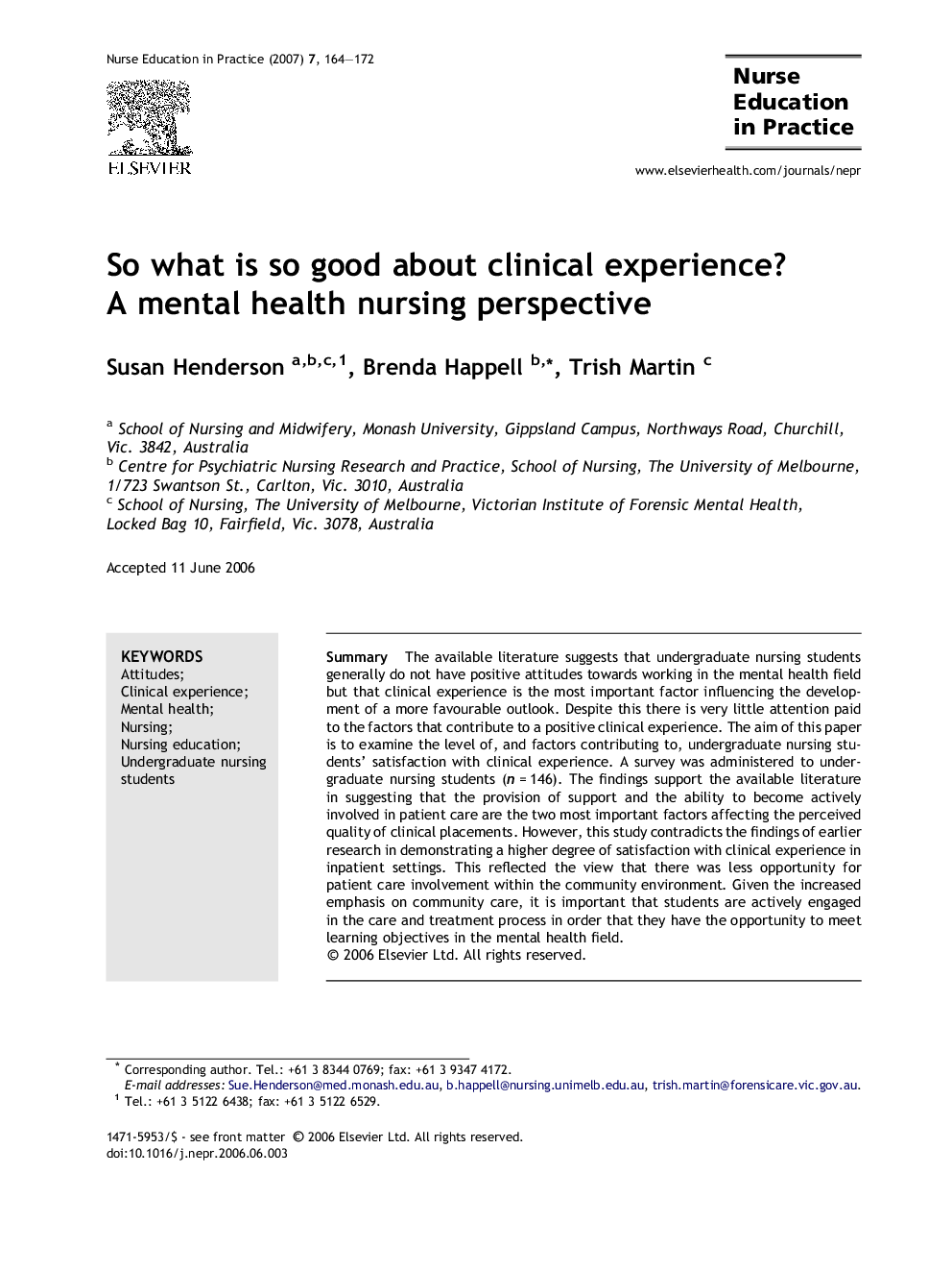 So what is so good about clinical experience? A mental health nursing perspective