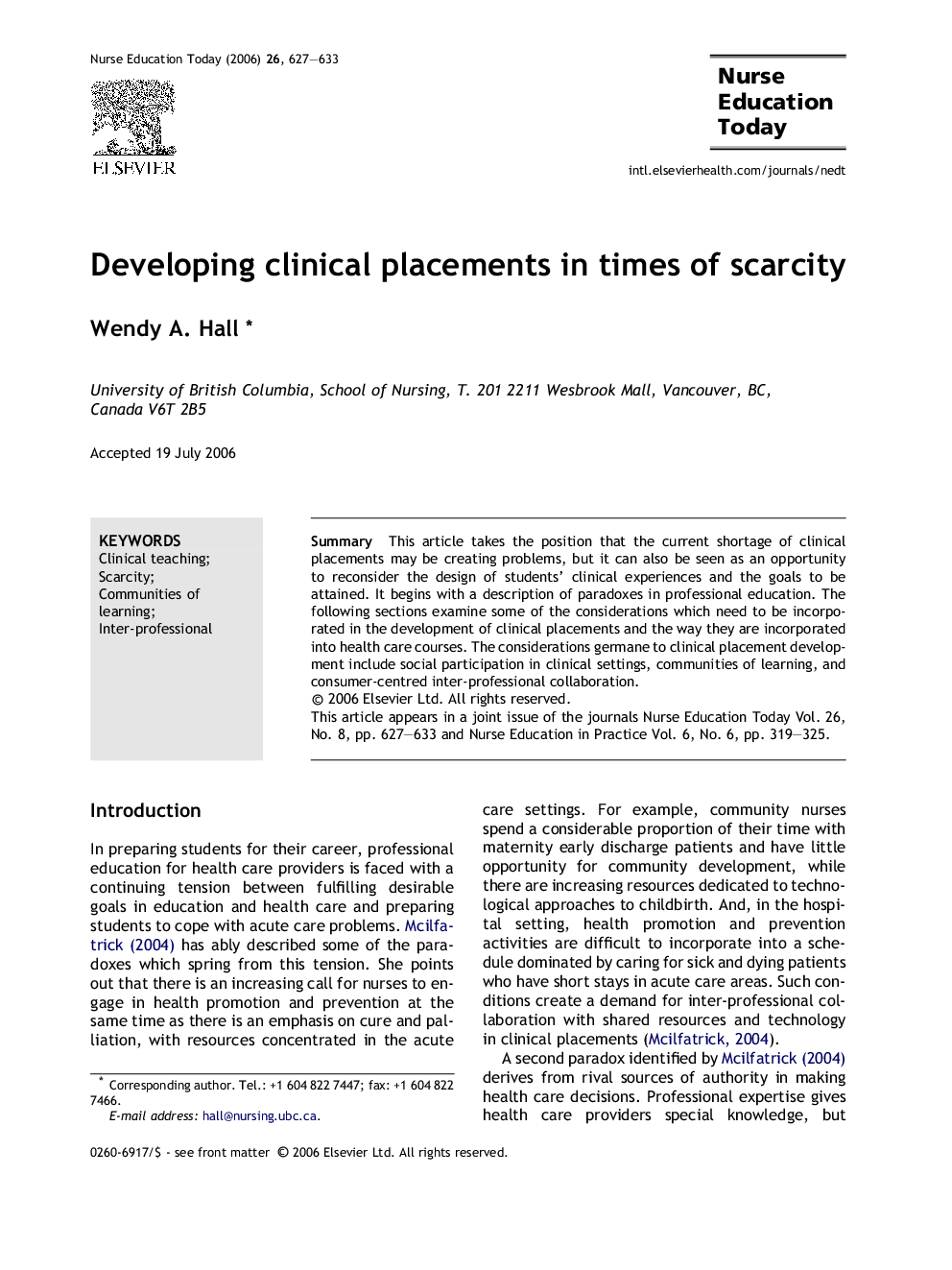 Developing clinical placements in times of scarcity