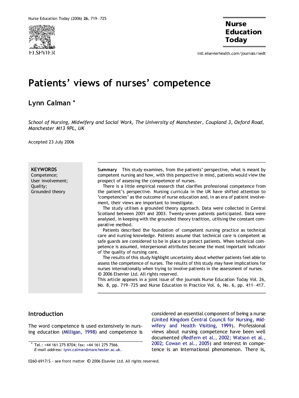 عکس صفحه اول مقاله: Patients’ views of nurses’ competence Patients’ views of nurses’ competence