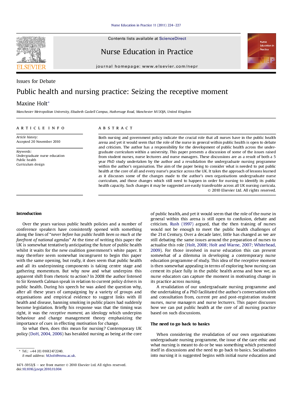 Public health and nursing practice: Seizing the receptive moment