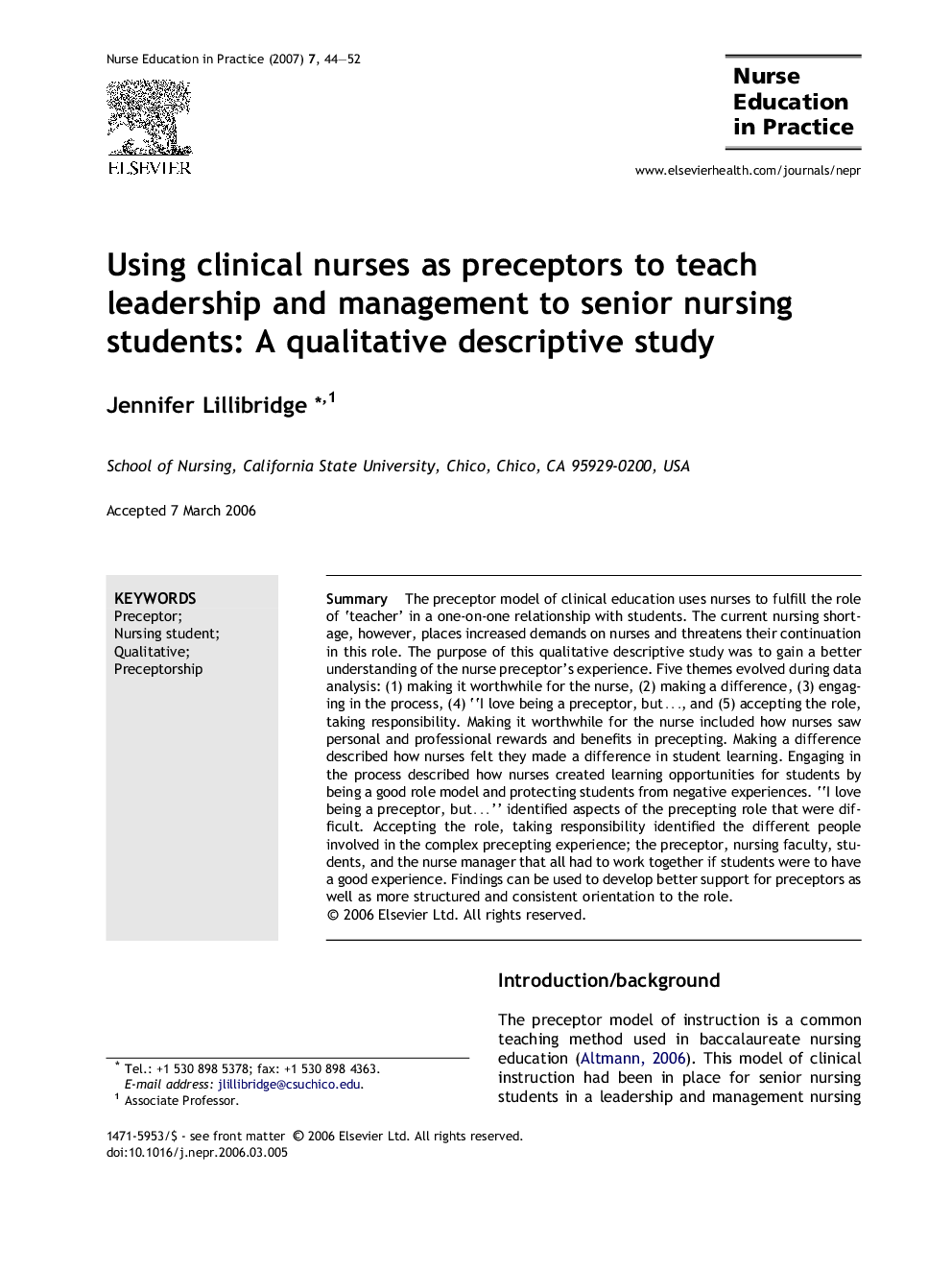 Using clinical nurses as preceptors to teach leadership and management to senior nursing students: A qualitative descriptive study