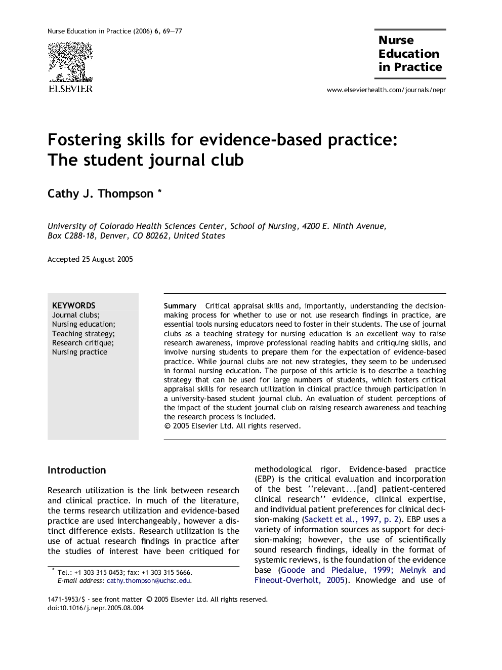Fostering skills for evidence-based practice: The student journal club