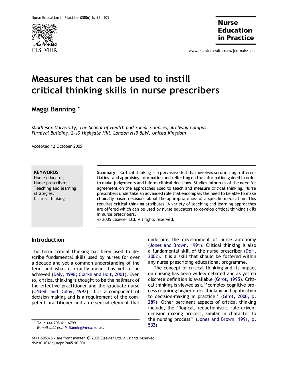 Measures that can be used to instill critical thinking skills in nurse prescribers