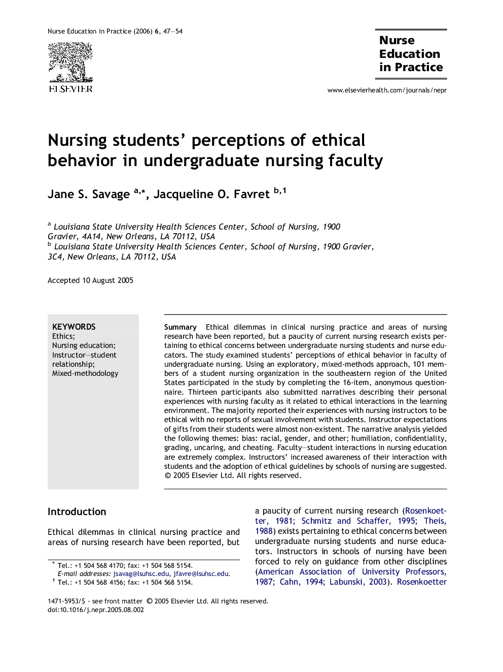 Nursing students’ perceptions of ethical behavior in undergraduate nursing faculty