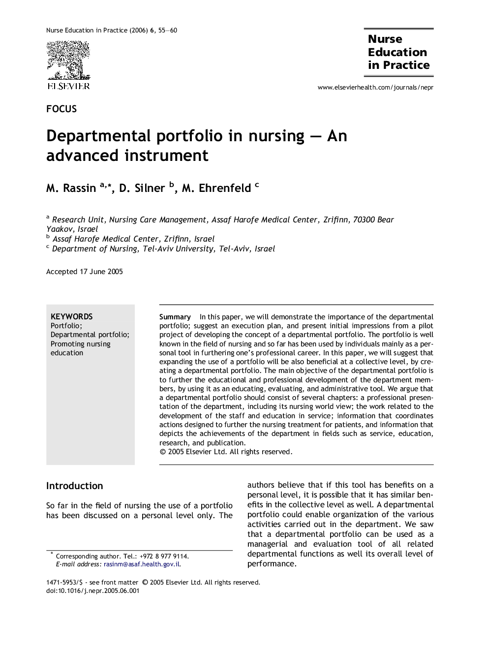 Departmental portfolio in nursing – An advanced instrument