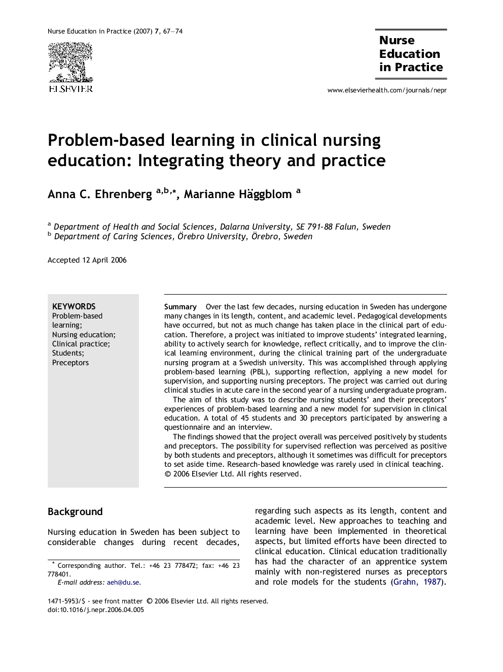 Problem-based learning in clinical nursing education: Integrating theory and practice