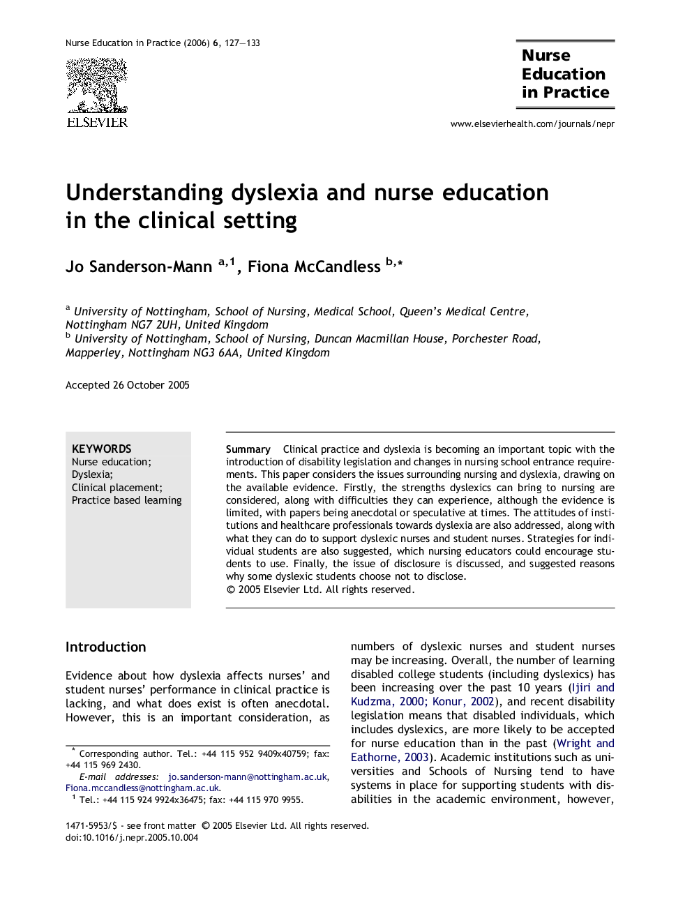 Understanding dyslexia and nurse education in the clinical setting
